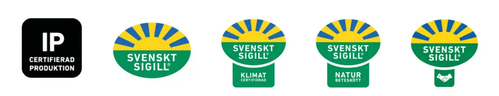 Ett antal logotyper från Svenskt Sigill på rad.